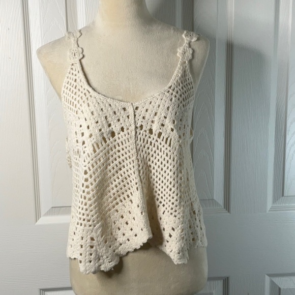 Rebellion Again - Crop Top Crotchet Open Knit Bohemian Ivory Size L - Picture 1 of 12